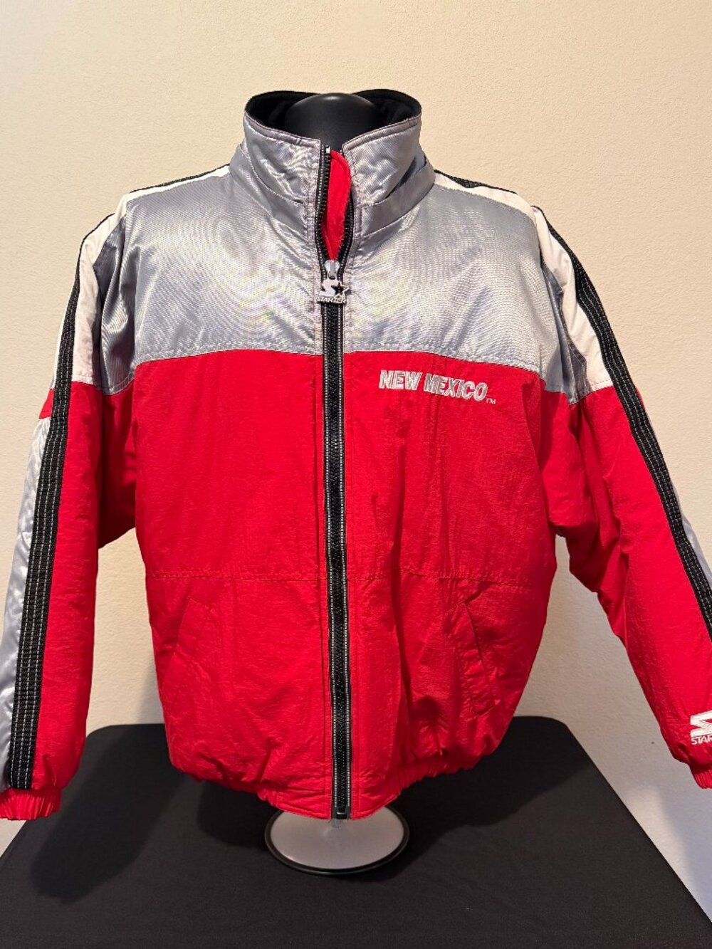 Vintage 90s New Mexico Lobos Starter Puffer Jacket Big Logo Men’s Large Red